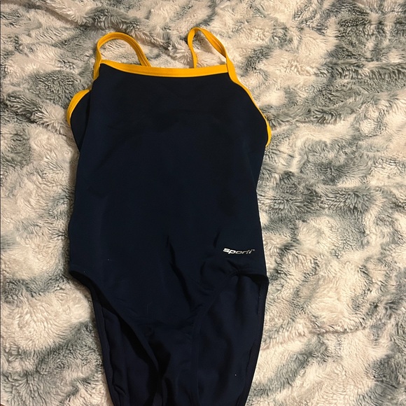 Sporty Navy Swimsuit with Yellow Trim - Picture 1 of 2